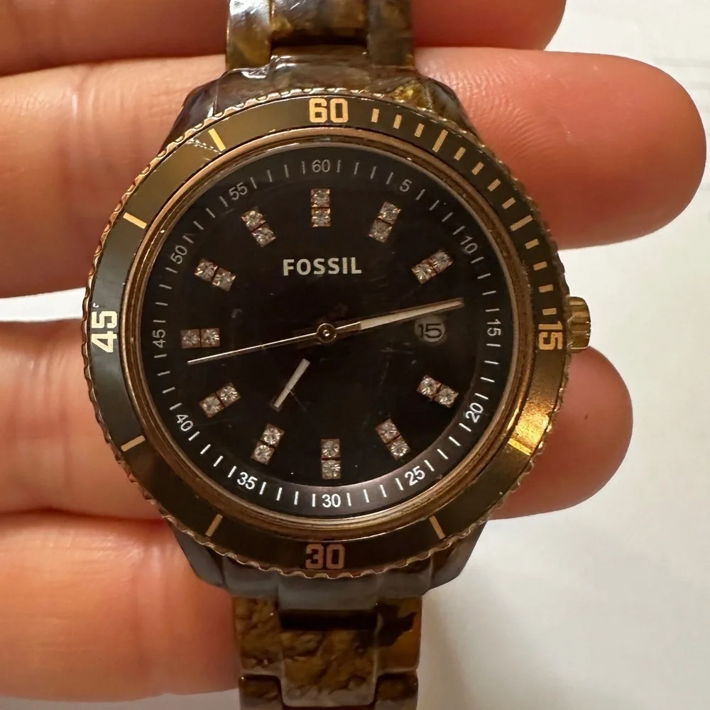 Fossil Women’s Tortoise Resin Watch Black Dial Quartz Date